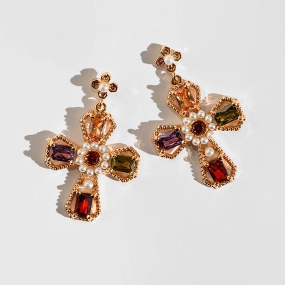 Multicolor cross drop earrings N313 - Picture 1 of 5